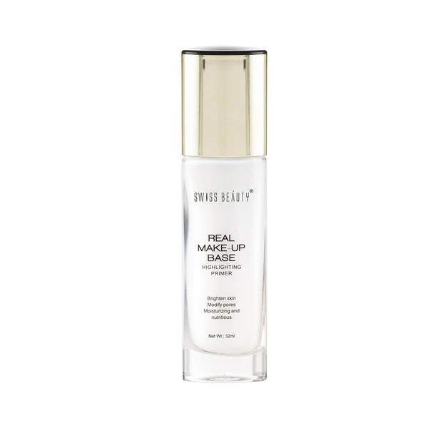 Swiss Beauty Real Makeup Base Highlighting Primer 02 Golden-Tint | for Natural Glow Finish | Glowing & Smooth Finish | Flawless, Long-Lasting Makeup Base | Hydrated Look | Modify pores |32ml