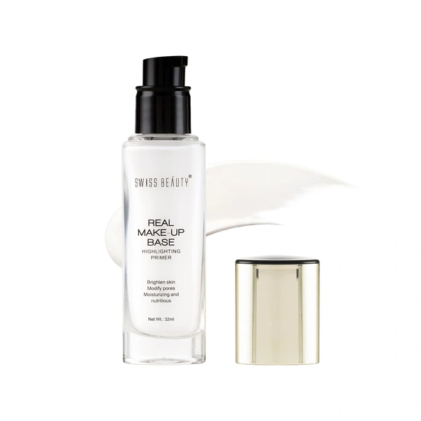 Swiss Beauty Real Makeup Base Highlighting Primer 02 Golden-Tint | for Natural Glow Finish | Glowing & Smooth Finish | Flawless, Long-Lasting Makeup Base | Hydrated Look | Modify pores |32ml