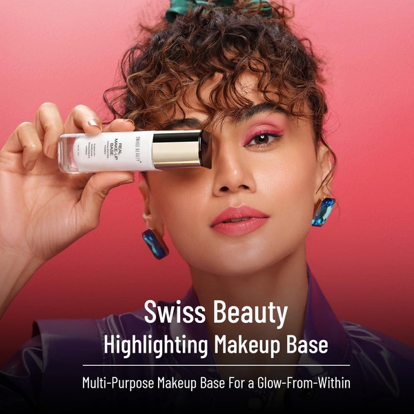 Swiss Beauty Real Makeup Base Highlighting Primer | Natural Glow Finish | Glowing & Smooth Finish | Flawless, Long-Lasting Makeup Base 01 Natural Tint  | Hydrated Look | Modify pores | 32ml