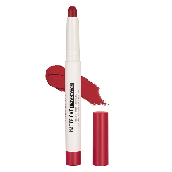 Swiss Beauty Matte Cat Lip Crayon 13 Red-chilli with Vitamin E & Jojoba Oil | Highly Pigmented | Matte Finish & 8 Hour Stay | Smudge-proof & waterproof