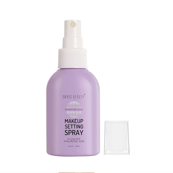 Swiss Beauty Round the Clock Makeup Setting Spray, 100ML Enriched with Hyaluronic Acid | Aloe Vera & Vitamin E | Long-Lasting, Hydrating & Non-Sticky Formula