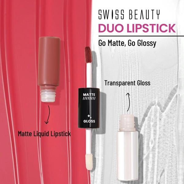 Swiss Beauty Moody Plum Duo Lipstick with Matte & High-Shine Gloss | Long-Lasting, Smudge-Proof | Lightweight & Comfortable | 2-in-1 Lipstick for Natural & Glam Looks