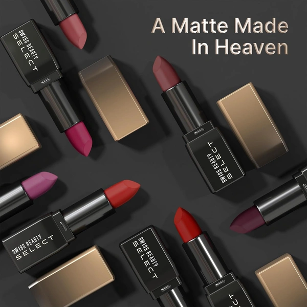 Swiss Beauty Select Dare To Matte Creamy Lipstick 3.8g, Shade Delight Plum | Velvety Matte Finish | Vitamin E Enriched | Long Lasting | Smooth & Creamy Formula