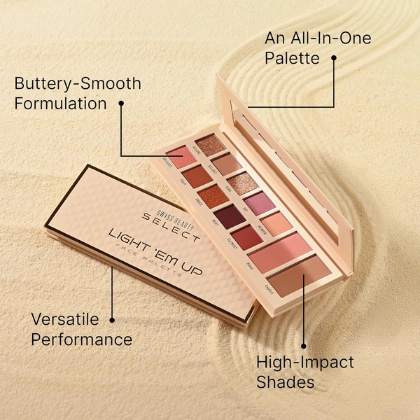 Swiss Beauty Select Eyeshadow Light Em Up Face & Eye Palette 20g | Twilight Shade | 10 Eyeshadows + Blush & Contour | Matte, Shimmer & Metallic Finishes
