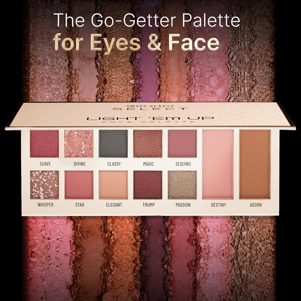 Swiss Beauty Select Eyeshadow Light Em Up Face & Eye Palette 20g | Twilight Shade | 10 Eyeshadows + Blush & Contour | Matte, Shimmer & Metallic Finishes