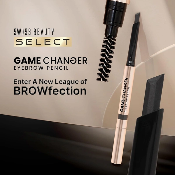 Swiss Beauty Select Game Changer Eyebrow Pencil 0.35g Shade 1 Ash Brown | Sword Tip Applicator with Spoolie | Long Lasting Pigmented Brow Definer | Precision Fill