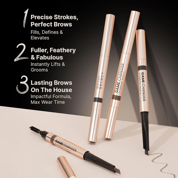 Swiss Beauty Select Game Changer Eyebrow Pencil 0.35g Shade 1 Ash Brown | Sword Tip Applicator with Spoolie | Long Lasting Pigmented Brow Definer | Precision Fill