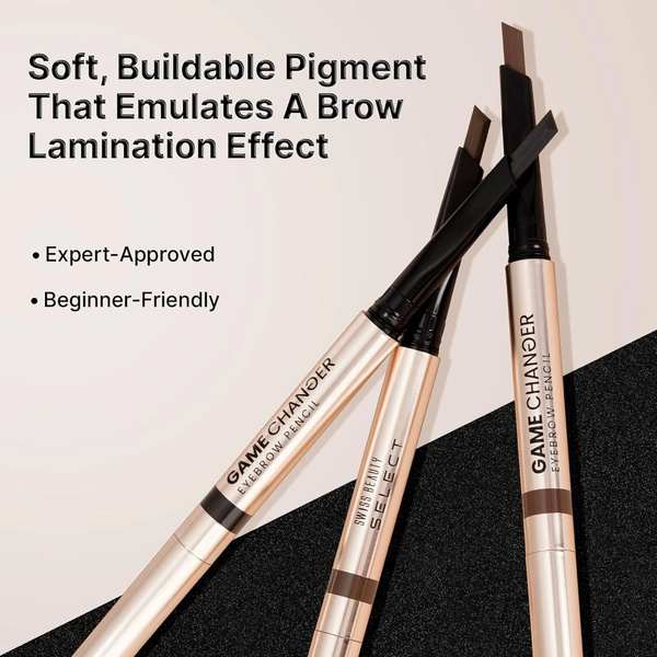 Swiss Beauty Select Game Changer Eyebrow Pencil 0.35g Shade 1 Ash Brown | Sword Tip Applicator with Spoolie | Long Lasting Pigmented Brow Definer | Precision Fill