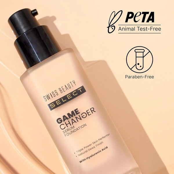Swiss Beauty Select Game Changer Foundation Lightweight With Serum 35g | Shade Almond Glow | Natural Dewy Finish, Buildable Coverage, Skin-Like & Breathable Formula