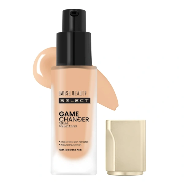Swiss Beauty Select Game Changer Foundation Lightweight With Serum 35g | Shade Almond Glow | Natural Dewy Finish, Buildable Coverage, Skin-Like & Breathable Formula