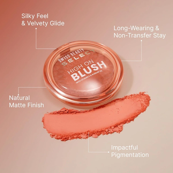 Swiss Beauty Select High on Blush 8g Pretty Peach | Natural Matte Finish | Long-Lasting & Non-Transferrable | Enriched with Vitamin E & Rose Oil