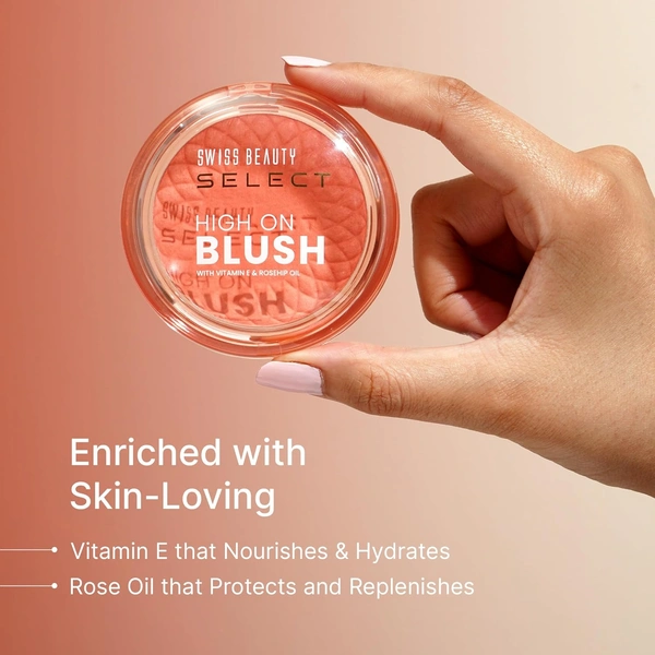 Swiss Beauty Select High on Blush 8g Pretty Peach | Natural Matte Finish | Long-Lasting & Non-Transferrable | Enriched with Vitamin E & Rose Oil