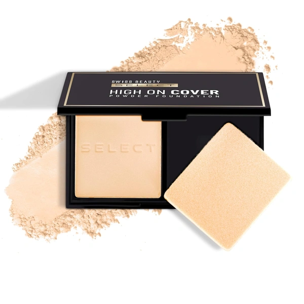 Swiss Beauty Select High On Cover Powder Foundation 5.5g | Shade 02 Light Natural | Waterproof, Oil Control | 16-Hour Long Wear | With Sponge