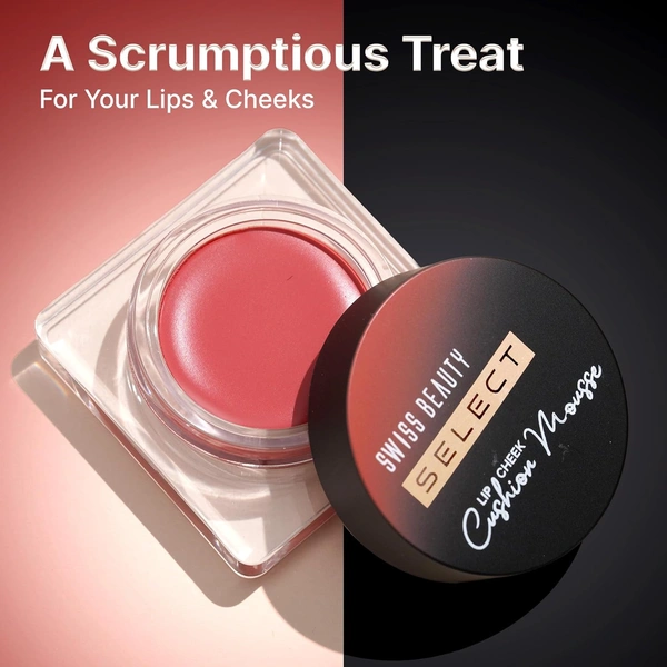 Swiss Beauty Select Lip And Cheek Cushion Creamy Mousse 4.5gm, Shade 03 Elevate Pink with Vitamin E | 12 Hours Long Stay | Soft Matte Finish