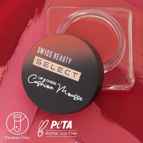 Swiss Beauty Select Lip And Cheek Cushion Creamy Mousse 4.5gm, Shade 03 Elevate Pink with Vitamin E | 12 Hours Long Stay | Soft Matte Finish