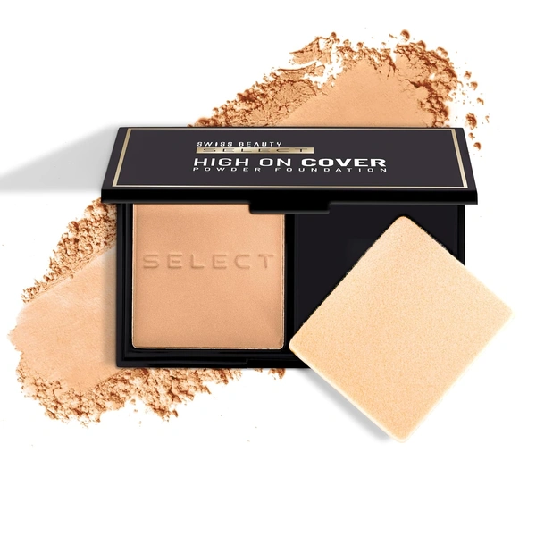 Swiss Beauty Select Matte High On Cover Powder Foundation 5.5g | Shade 04 Natural Buff | Waterproof & Oil Controlling | 16-Hour Long Wear | With Sponge