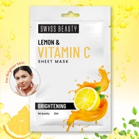 Swiss Beauty Skin Brightening Sheet Mask 20ml | With Lemon & Vitamin C | Brightens dull skin | Lightens Dark spots  | Refreshing & Hydration Skin |  Serum - infused Sheet mask | Even Skin Tone & Boost Glow | 20ml
