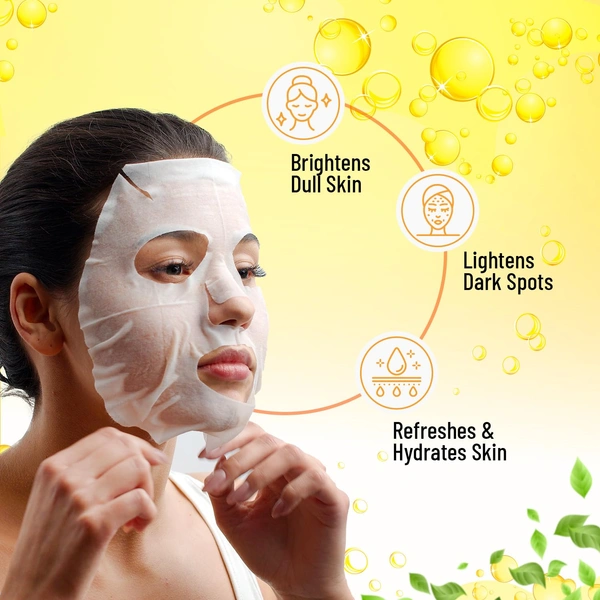 Swiss Beauty Skin Brightening Sheet Mask 20ml | With Lemon & Vitamin C | Brightens dull skin | Lightens Dark spots  | Refreshing & Hydration Skin |  Serum - infused Sheet mask | Even Skin Tone & Boost Glow | 20ml