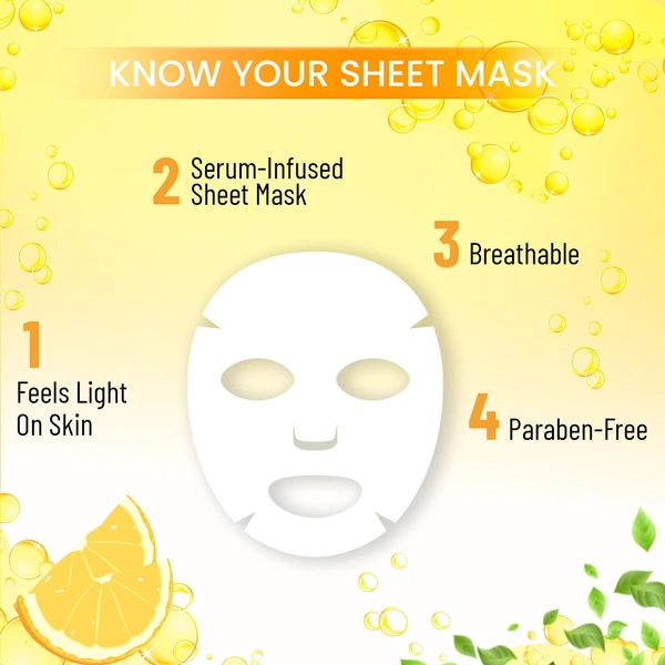 Swiss Beauty Skin Brightening Sheet Mask 20ml | With Lemon & Vitamin C | Brightens dull skin | Lightens Dark spots  | Refreshing & Hydration Skin |  Serum - infused Sheet mask | Even Skin Tone & Boost Glow | 20ml