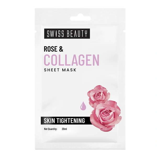 Swiss Beauty Skin tightening Sheet Mask 20ml | with Rose & Collagen | Serum-infused sheet mask | For Hydrating and youthful glowing skin | Maintain Skin Elasticity | Radiant skin mask | 20ml