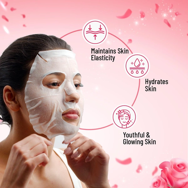 Swiss Beauty Skin tightening Sheet Mask 20ml | with Rose & Collagen | Serum-infused sheet mask | For Hydrating and youthful glowing skin | Maintain Skin Elasticity | Radiant skin mask | 20ml