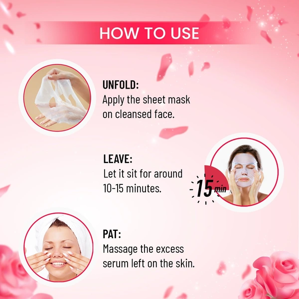 Swiss Beauty Skin tightening Sheet Mask 20ml | with Rose & Collagen | Serum-infused sheet mask | For Hydrating and youthful glowing skin | Maintain Skin Elasticity | Radiant skin mask | 20ml