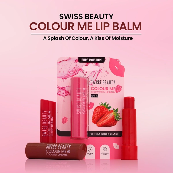 Swiss Beauty Coconut Blast Colour Me Lip Balm with  12-hour hydration & SPF 15 | Long-Lasting & Glossy Finish | Heals dry & Chapped lips | Shea Butter & Vitamin E
