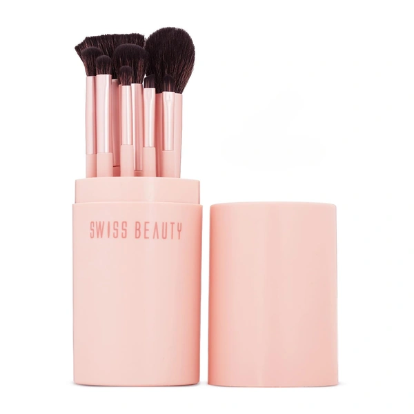Swiss Beauty Take Me Anywhere 8-in-1 Makeup Brush Set | Compact Travel-Friendly 8Pc Brush Kit | Soft Synthetic Bristles | Multi-Functional Lightweight PETA Certified