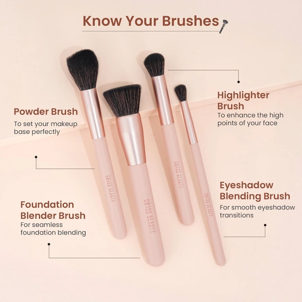 Swiss Beauty Take Me Anywhere 8-in-1 Makeup Brush Set | Compact Travel-Friendly 8Pc Brush Kit | Soft Synthetic Bristles | Multi-Functional Lightweight PETA Certified