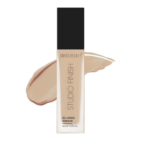 Swiss Beauty Water Proof Studio Finish Full Coverage Foundation Natural Beige 30ml | Full coverage, Long-lasting & Lightweight Foundation for Professional  look Makeup