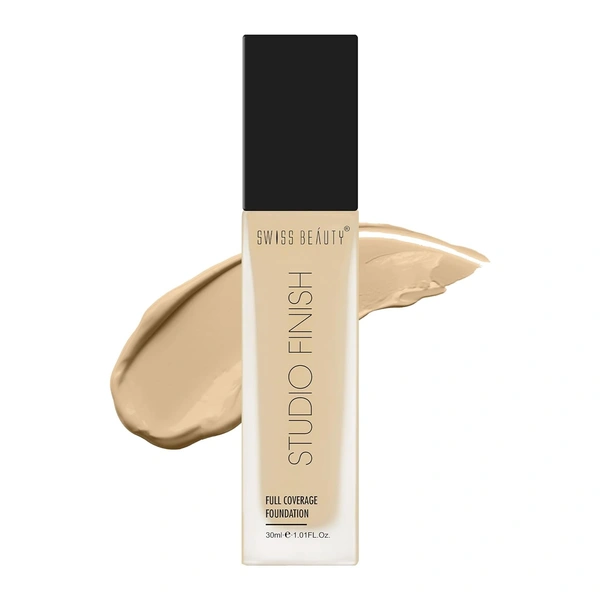 Swiss Beauty Water Proof Studio Finish Full Coverage Foundation  Sand Beige 30ml | Full coverage, Long-lasting & Lightweight Foundation for Professional  look Makeup