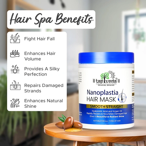 Tapveda Nanoplastia Hair Mask 1000ml | With Hyaluronic Acid & Argan Oil | Deep Repair & Smooth Hair Spa for Dry, Damaged & Dull Hair | Paraben & Sulfate Free