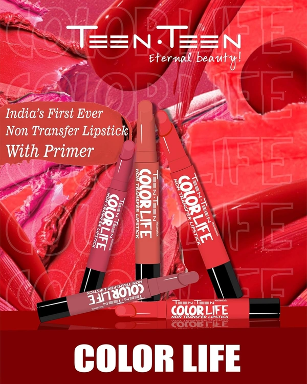 Teen Teen Color Life Nontransferable lipstick 2gm with M27 Tangerine Shade| Matte Crayon Finish | Long lasting  & waterproof | Keep Hydrating & Moisturizing