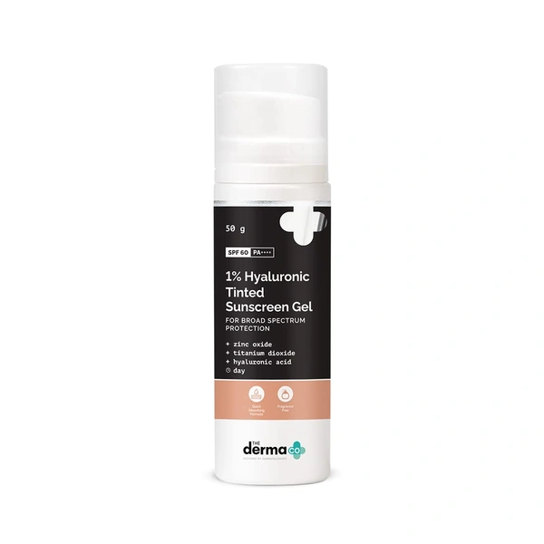 The Derma Co Derma Co 1% Hyaluronic Tinted Sunscreen gel 50gm with SPF 60 |Broad Spectrum Protection | For All Skin Types