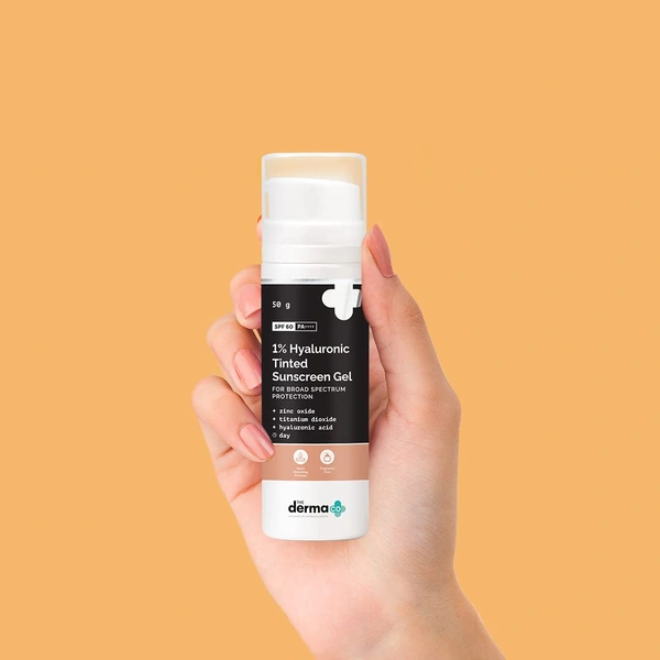 The Derma Co Derma Co 1% Hyaluronic Tinted Sunscreen gel 50gm with SPF 60 |Broad Spectrum Protection | For All Skin Types