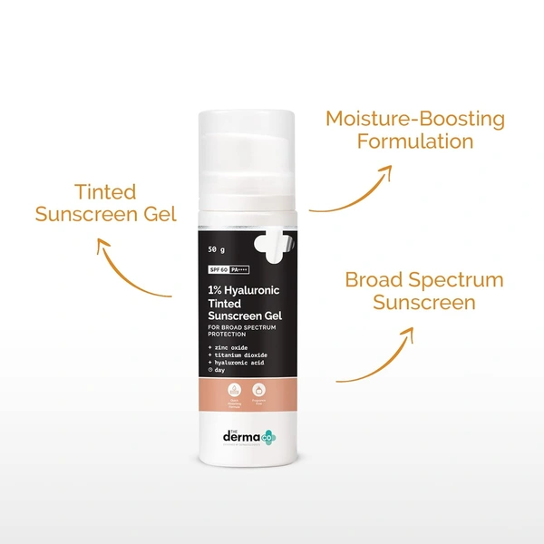 The Derma Co Derma Co 1% Hyaluronic Tinted Sunscreen gel 50gm with SPF 60 |Broad Spectrum Protection | For All Skin Types