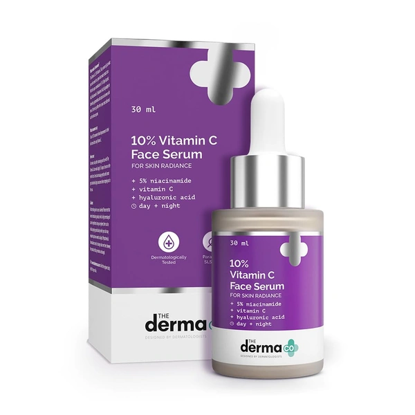 Derma Co The Derma Co 10% Vitamin C Face Serum 30ml I With Vitamin C, 5% Niacinamide & Hyaluronic Acid I Boosts Radiance & Hydrates | Day + Night Regimen | Brightens Skin | Reduces Dark Spots | Lightweight Formula | Suitable For All Skin Types