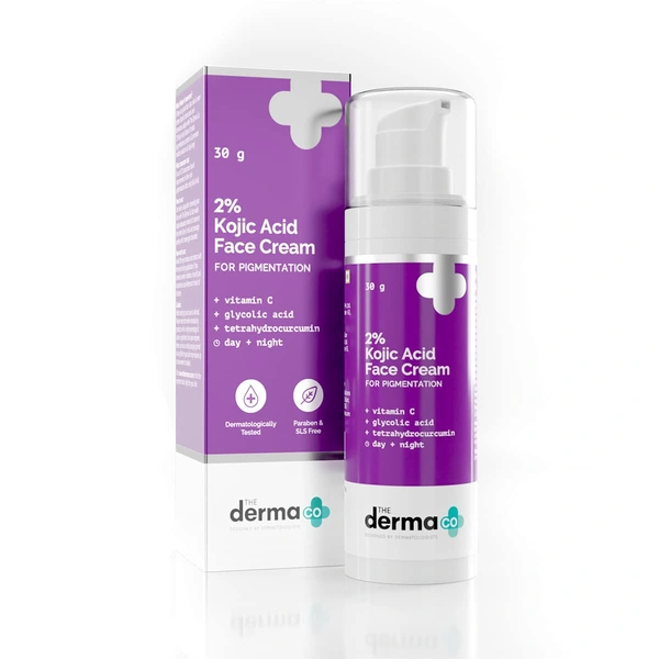 Derma Co The Derma Co 2% Kojic Acid Face Cream | For Pigmentation | Face Cream with Vitamin C + Glycolic Acid | Brighten & Even Skin Tone | Acne - Prone Skin | Even Out Skin Tone | for All Skin type | 30g