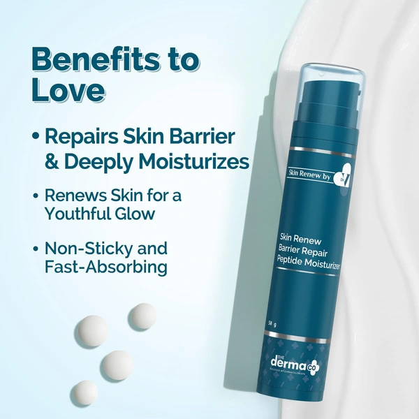 Derma Co The Derma Co Dr. V Skin Renew Peptide Moisturizer 50g | Repairs Skin Barrier & Deeply Moisturizes | Youthful Glow | Non-Sticky & Fast Absorbing | Reduces Wrinkles | Lightweight | Deep Hydration | Improves Skin Texture