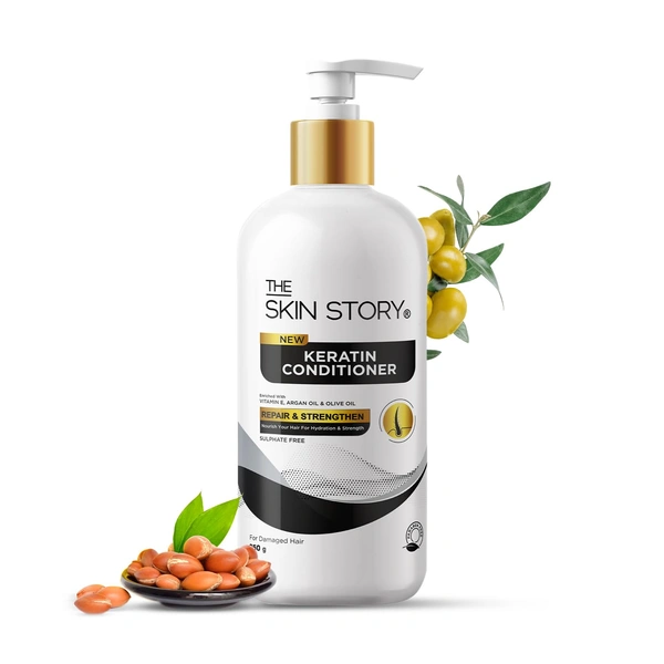 The Skin Story Sulfate-Free Keratin Conditioner 250g for Colored & Treated Hair | Repairs Split Ends & Damaged Hair | Enriched with Argan Oil & Vitamin E | For Frizzy, Dry, Shiny Hair |