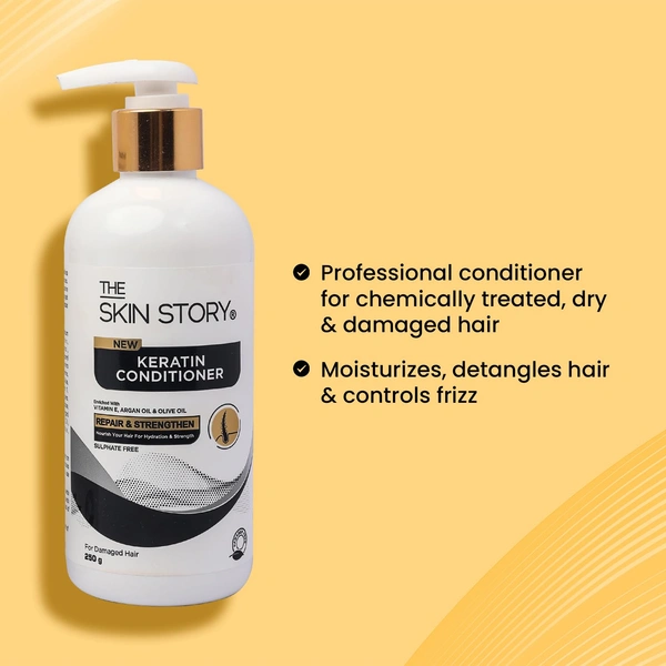 The Skin Story Sulfate-Free Keratin Conditioner 250g for Colored & Treated Hair | Repairs Split Ends & Damaged Hair | Enriched with Argan Oil & Vitamin E | For Frizzy, Dry, Shiny Hair |