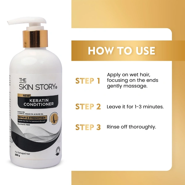 The Skin Story Sulfate-Free Keratin Conditioner 250g for Colored & Treated Hair | Repairs Split Ends & Damaged Hair | Enriched with Argan Oil & Vitamin E | For Frizzy, Dry, Shiny Hair |