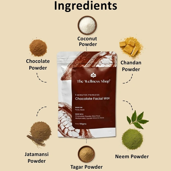 The Wellness shop The Wellness Shop Chocolate Wax 100g | With Sandalwood & Rice Flour | Gentle Hair Removal | No Irritation | Smooth & Soft Skin | Herbal Formula for Face & Body