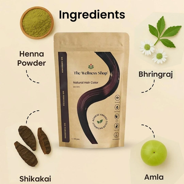 The Wellness shop The Wellness Shop Natural Brown Hair Color Powder 100g | Ammonia-Free, Long Lasting, Nourishes Scalp, Strengthens Roots, Prevents Dandruff, Safe for Men & Women