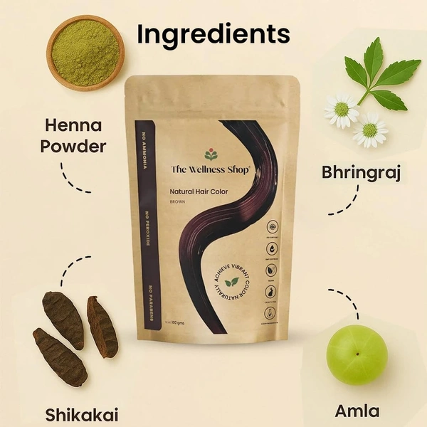 The Wellness shop The Wellness Shop Natural Brown Hair Color Powder 100g | Ammonia-Free, Long Lasting, Nourishes Scalp, Strengthens Roots, Prevents Dandruff, Safe for Men & Women