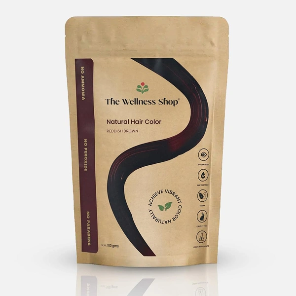 The Wellness shop The Wellness Shop Reddish Brown Hair Color Powder 100g | Herbal Blend with Henna & Amla | Ammonia-Free, Long Lasting Shine, Nourishes Scalp, Strengthens Roots & Prevents Dandruff