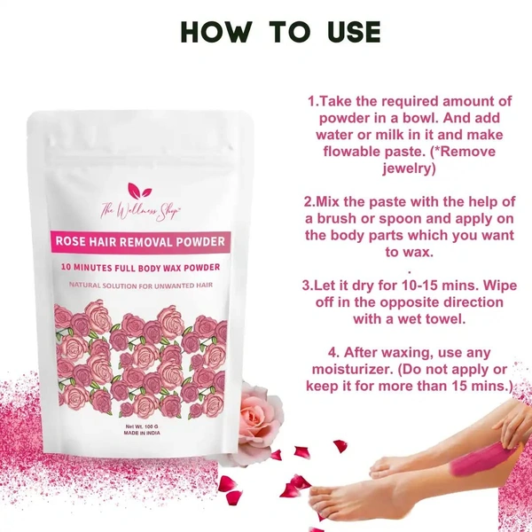 The Wellness shop The Wellness Shop Rose Hair Removal Wax Powder 100g | Enriched with Rose & Multani Mitti | Painless, Natural Hair Removal | No Irritation & No Rashes | Smooth, Soft Sk