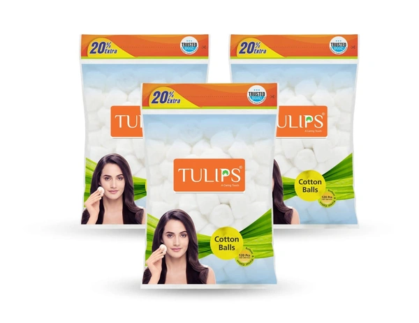 Tulips Cotton Balls White 100 Balls | Soft, Pure & Gentle | Ideal for Makeup Removal & Skincare | 100% Natural Cotton | Safe for All Skin Types |for Everyday Use