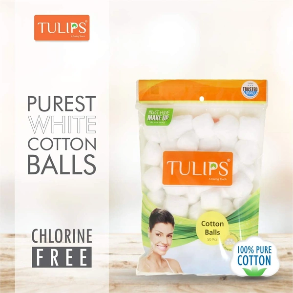 Tulips Cotton Balls White 50 Balls Pack of 3 | Soft, Pure & Gentle | Ideal for Makeup Removal & Skincare | 100% Natural Cotton | Safe for All Skin Types |for Everyday Use