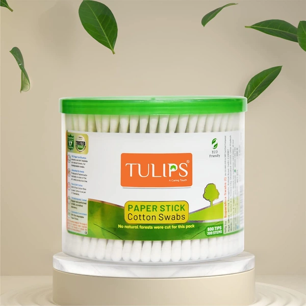 Tulips Cotton Ear Buds 300 Sticks (600 Tips) | Soft, Safe & Hygienic | 100% Pure Cotton | Gentle on Skin | Perfect for Daily Personal Care | With White Paper Sticks|Eco-Friendly | Convenient Jar Packaging